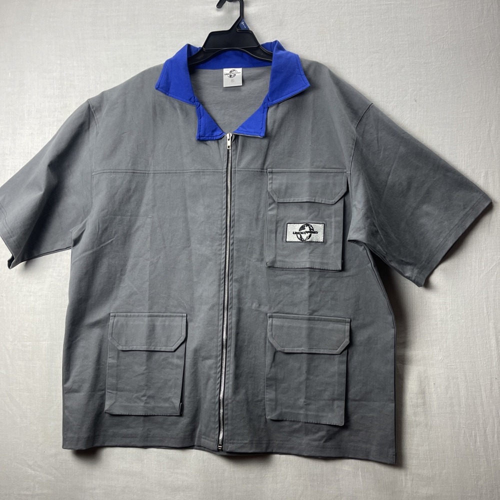 UNDERMIND XL Gray Royal Blue Collar Short Sleeve Zip Front Utility Shirt